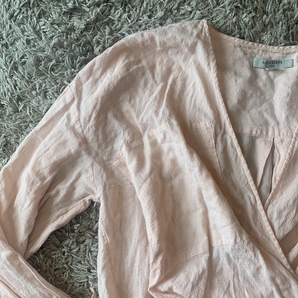 ALL SAINTS Crossover High Lo Flowy Blouse Blush Pink - Picture 5 of 16